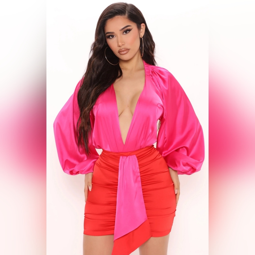 Nyla Satin Skirt Set -Red/Combo